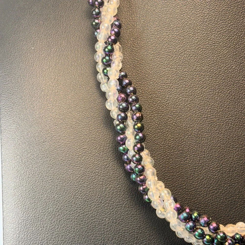 Disney Frozen Elsa Necklace Set Silver Purple Glass Bead Twisted Kidcore Boho